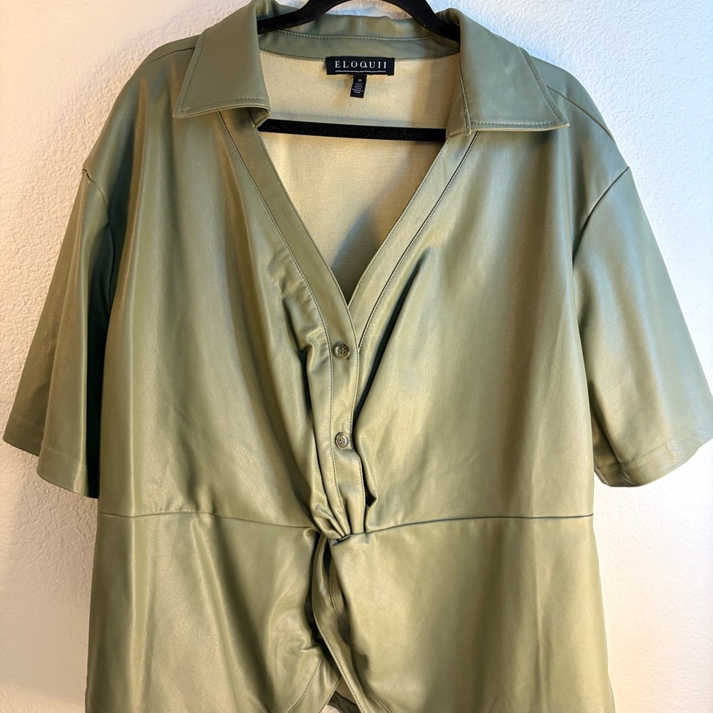 Eloquii Olive Green Faux Leather Blouse